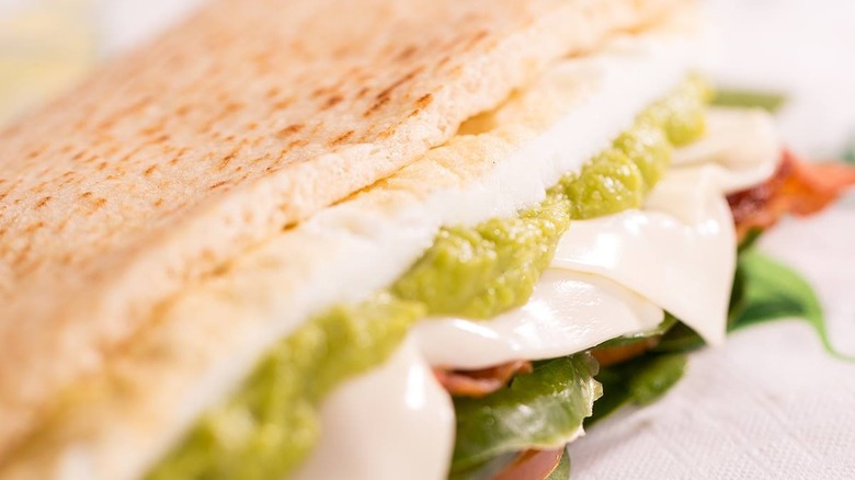 a close-up of a subway breakfast sandwich